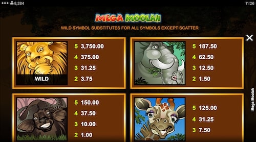 Mega Moolah wild symbols screenshot